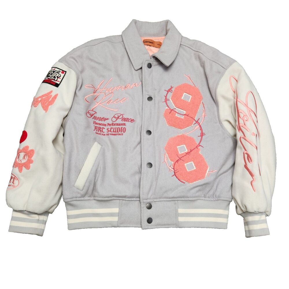 LOITER Flower Varsity Jacket Mens Size Small Graphic Embroidered